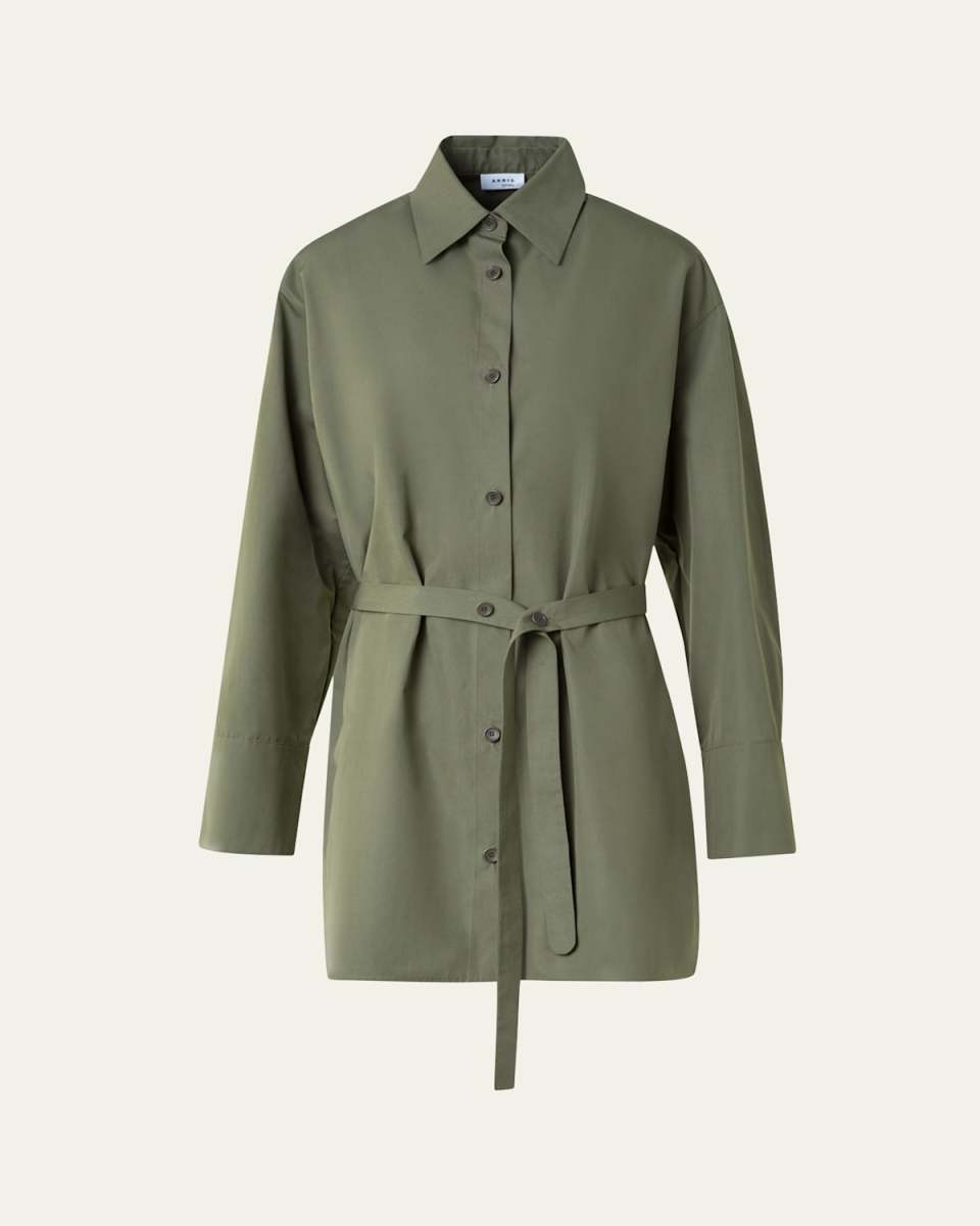 Oversized Cotton Poplin Belted Tunic Blouse